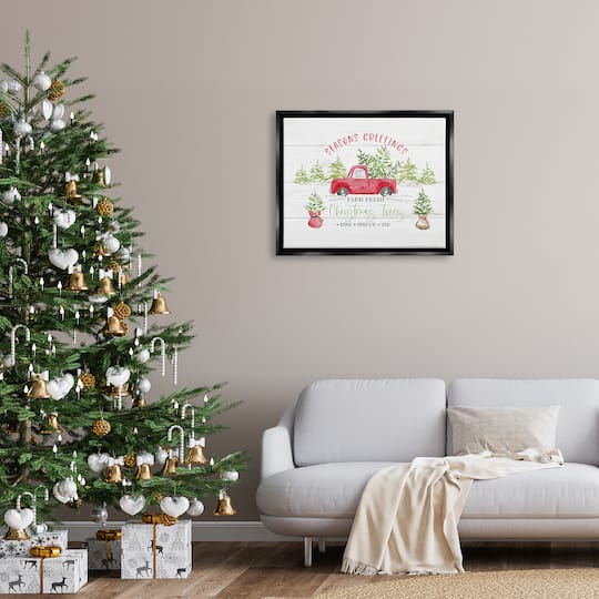 Stupell Industries Farm Fresh Christmas Trees Seasonal Framed Floater Canvas Wall Art